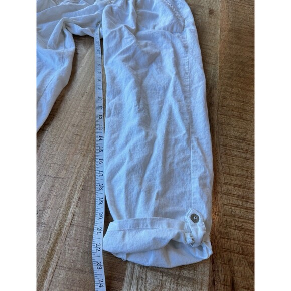 Westbound Women's Solid White Linen Pull On Cropped Pants Rolled Cuff Medium - Picture 11 of 11